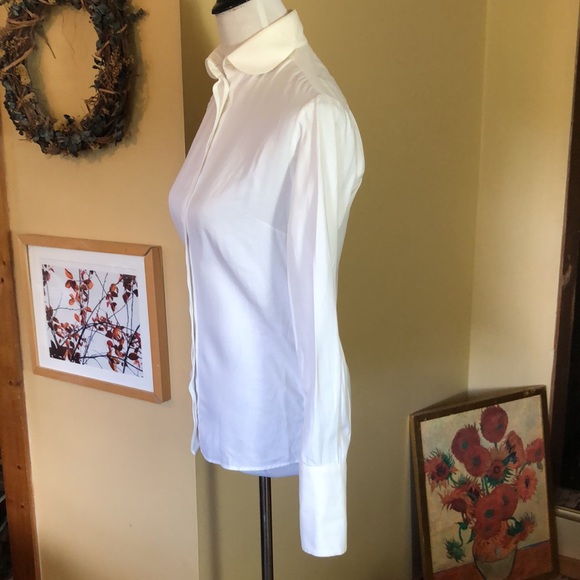 STELLA  MCCARTNEY Size 38 EU White Buttondown Blouse Honeycomb Collar/Cuff $585 - Picture 6 of 16